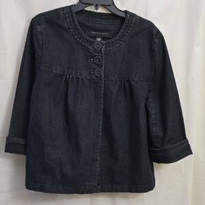 Apostrophe Dark Blue Denim Button-Front Jacket, Half Sleave Size XL, SPRINGTIME!